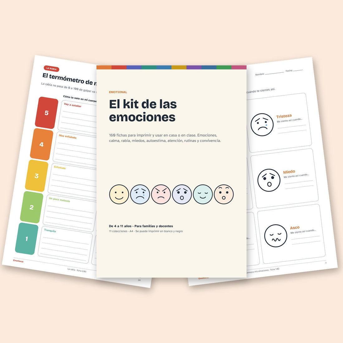 Portada del kit de las emociones con dos fichas de muestra